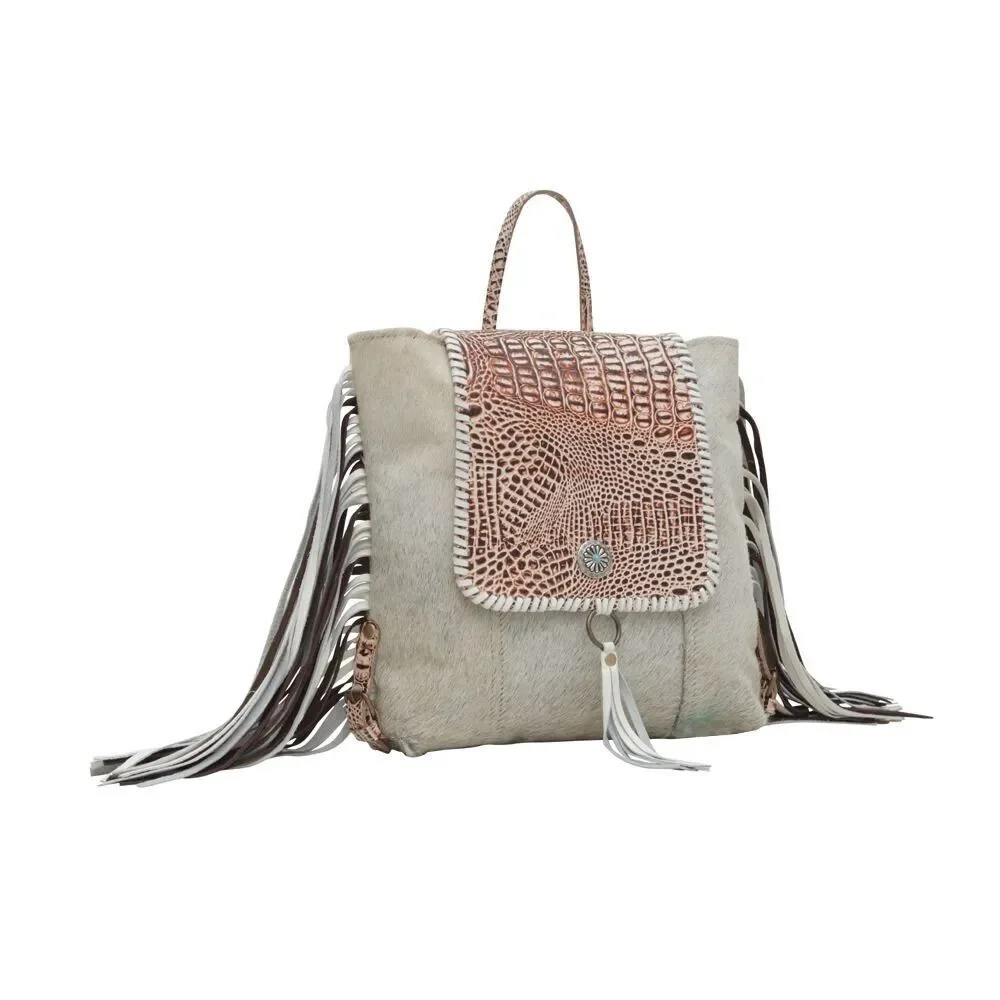 Myra Bag Handmade Smokey Leather & Hairon Upcycled Canvas Backpack